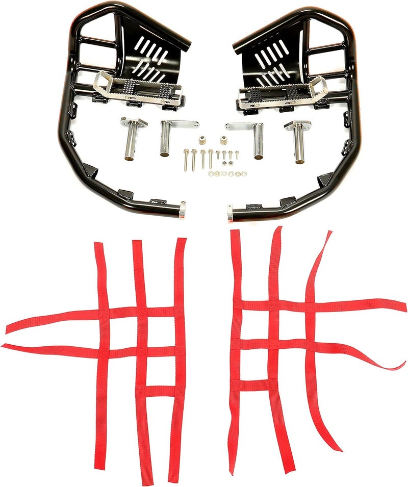 Kojem Nerf Bars Foot Pegs Compatible with Honda Sportrax 400 TRX 400EX 400X All Years (Black Nerfs & Red Nets) - Image 5